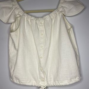 Madewell Texture Womens Top L Ivory Button-Up Tie- Front